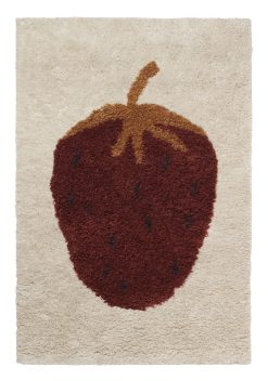 Ferm Living Kids | Tapis Fruiticana - Fraise Tissu Jaune Rouge Beige / Large - Tisse Main - Ferm Living