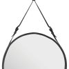 Gubi Accessoires Salle De Bain | Miroir Mural Adnet Cuir Noir / O 70 Cm - Reedition 50' - Gubi