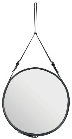 Gubi Accessoires Salle De Bain | Miroir Mural Adnet Cuir Noir / O 70 Cm - Reedition 50' - Gubi