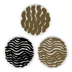 Marimekko Assiettes | Assiette A Dessert Hyraily Ceramique Beige Noir / O 20 Cm - Set De 3 - Marimekko