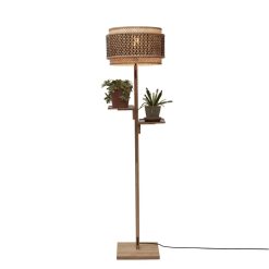 GOOD&MOJO Lampadaires | Lampadaire Bhutan Fibre Vegetale Bois / Bambou / 2 Etageres - H 160 Cm - Good&Mojo