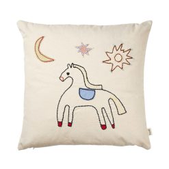 Ferm Living Deco Textile | Coussin Naive Horse Tissu Blanc / 40 X 40 Cm - Brode A La Main - Ferm Living