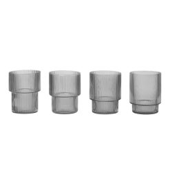 Ferm Living Verres | Verre Ripple Verre Gris Transparent / Set De 4 - O 7 X H 9 Cm (20 Cl) - Ferm Living