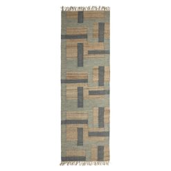 Bloomingville Deco Textile | Tapis Honiton Tissu Vert / 245 X 75 Cm - Laine & Jute / Tisse Main - Bloomingville