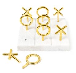 Jonathan Adler Objets Deco Et Cadres-Photos | Jeu De Morpion Tic Tac Toe Pierre Blanc Or Metal / Marbre & Laiton - Jonathan Adler