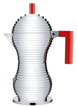 Alessi Theieres Et Bouilloires | Cafetiere Italienne Pulcina Rouge Metal / Induction - 6 Tasses - Alessi