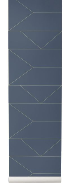 Ferm Living Stickers, Papiers Peints & Posters | Papier Peint Lines Papier Bleu / 1 Rouleau - Larg 53 Cm - Ferm Living