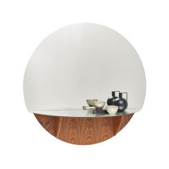 Mogg Miroirs | Miroir Mural Brame Verre Bois / Console - Plateau Rabattable - O 150 X P 47 Cm - Mogg