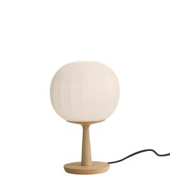 Luceplan Led | Lampe De Table Lita Led Verre Blanc Bois Naturel / O 18 Cm - Luceplan