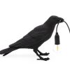 Seletti Lampes De Table | Lampe De Table Bird Waiting / Corbeau Immobile Plastique Noir - Seletti