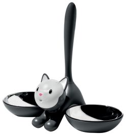 Alessi Chiens, Chats & Cie | Gamelle Tigrito Metal Plastique Noir / Pour Chat - Alessi