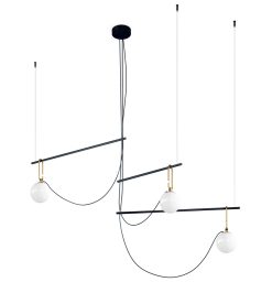 Artemide Suspensions | Suspension Nh S3 Metal Verre Noir Or / Globes O 14 - L 117 Cm - Artemide