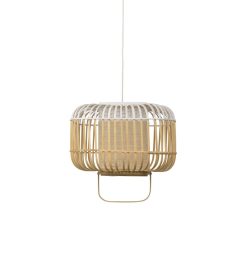 Forestier Suspensions | Suspension Bamboo Square Blanc Bois Naturel / Small - H 34 Cm - Forestier