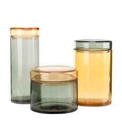 Pols Potten Boites Et Conservation | Bocal Large Verre Orange Gris / Set De 3 - H 15 A 30.5 Cm - Pols Potten