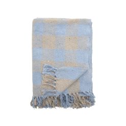 Bloomingville Deco Textile | Plaid Largs Tissu Bleu / 160 X 130 Cm - Coton Recycle - Bloomingville