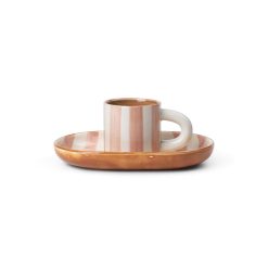 Ferm Living Tasses Et Mugs | Tasse Milu Ceramique Rose / Avec Assiette - Peint A La Main - Ferm Living