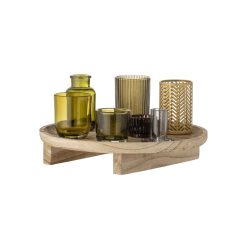 Bloomingville Bougeoirs, Photophores | Photophore Sanga Verre Bois / 7 Photophores & Plateau Bois O 32 Cm - Bloomingville