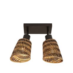 GOOD&MOJO Plafonniers | Plafonnier Spot Orientable Java Fibre Vegetale Bois / Bambou Tresse / 2 Spots Orientables - L 22 Cm - Good&Mojo