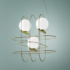 Fontana Arte Suspensions | Suspension Setareh Triple Metal Verre Or / Led - Larg 45 X H 45 Cm - Fontana Arte