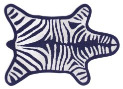 Jonathan Adler Linge De Bain | Tapis De Bain Zebra Tissu Blanc Bleu / Reversible - 112 X 79 Cm - Jonathan Adler