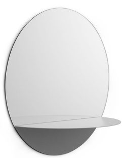 Normann Copenhagen Miroirs | Miroir Mural Horizon Rond Metal Verre Gris / Etagere - O 34 Cm - Normann Copenhagen