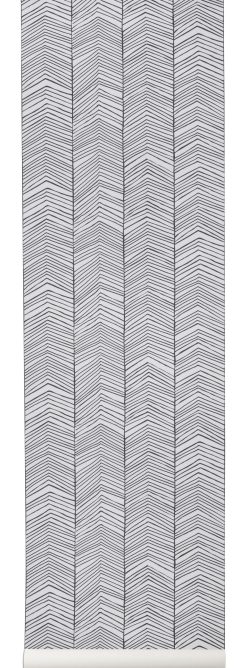 Ferm Living Stickers, Papiers Peints & Posters | Papier Peint Herringbone Papier Blanc Noir / 1 Rouleau - Larg 53 Cm - Ferm Living