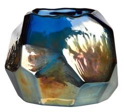 Pols Potten Bougeoirs, Photophores | Photophore Graphic Luster Verre Bleu / Verre - H 10 Cm - Pols Potten