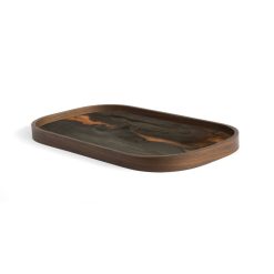 Ethnicraft Plateaux Et Plats De Service | Plateau Bronze Organic Verre Or Metal / 42 X 24 Cm - Peint Main - Ethnicraft