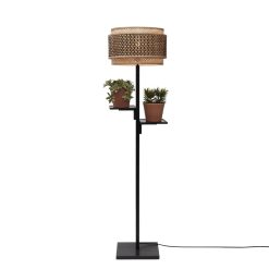 GOOD&MOJO Lampadaires | Lampadaire Bhutan Fibre Vegetale Bois / Bambou / 2 Etageres - H 160 Cm - Good&Mojo