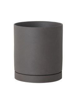 Ferm Living Pots Et Plantes | Pot De Fleurs Sekki Large Ceramique Gris / O 15,7 X H 17,7 Cm - Gres - Ferm Living