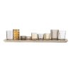 Bloomingville Bougeoirs, Photophores | Photophore Sanga Verre Bois /9 Photophores & Plateau Bois - L 56 Cm - Bloomingville