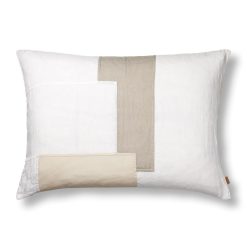 Ferm Living Linge De Lit | Coussin Part Large Tissu Blanc Beige / 80 X 60 Cm - Patchwork Lin & Coton - Ferm Living