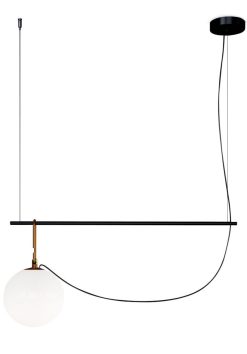 Artemide Suspensions | Suspension Nh S2 Verre Noir Or Metal / Globe O 22 - L 87 Cm - Artemide