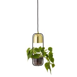 Bloomingville Suspensions | Suspension Metal Noir Or / Avec Pot De Fleurs - O 10 X H 34 Cm - Bloomingville