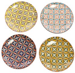 Pols Potten Assiettes | Assiette A Dessert Hippy Ceramique Multicolore / O 20 Cm - Set De 4 - Pols Potten