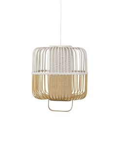 Forestier Suspensions | Suspension Bamboo Square Blanc Bois Naturel / Medium - H 43 Cm - Forestier