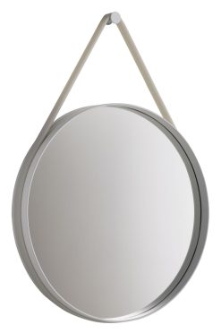 Hay Miroirs | Miroir Mural Strap Metal Plastique Gris / O 70 Cm - Sangle En Silicone - Hay